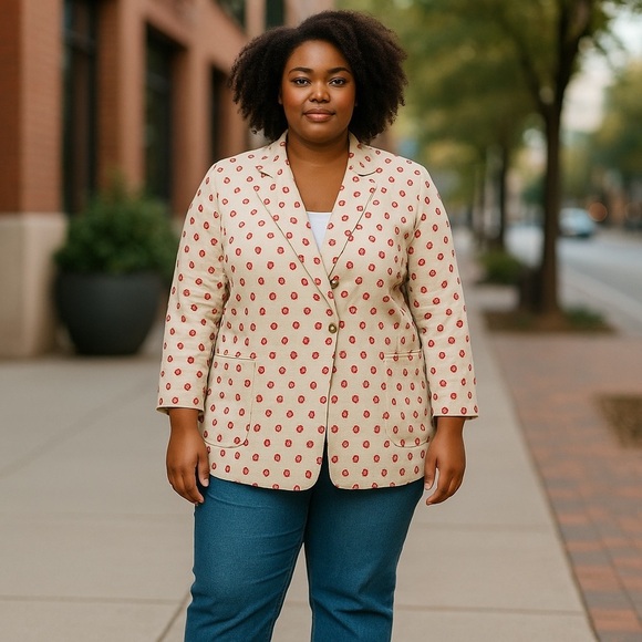 LIZWEAR LIGHTWEIGHT RED & BEIGE PRINT CASUAL BUSINESS BLAZER SIZE 14 ❣️⭐️ - Picture 12 of 12